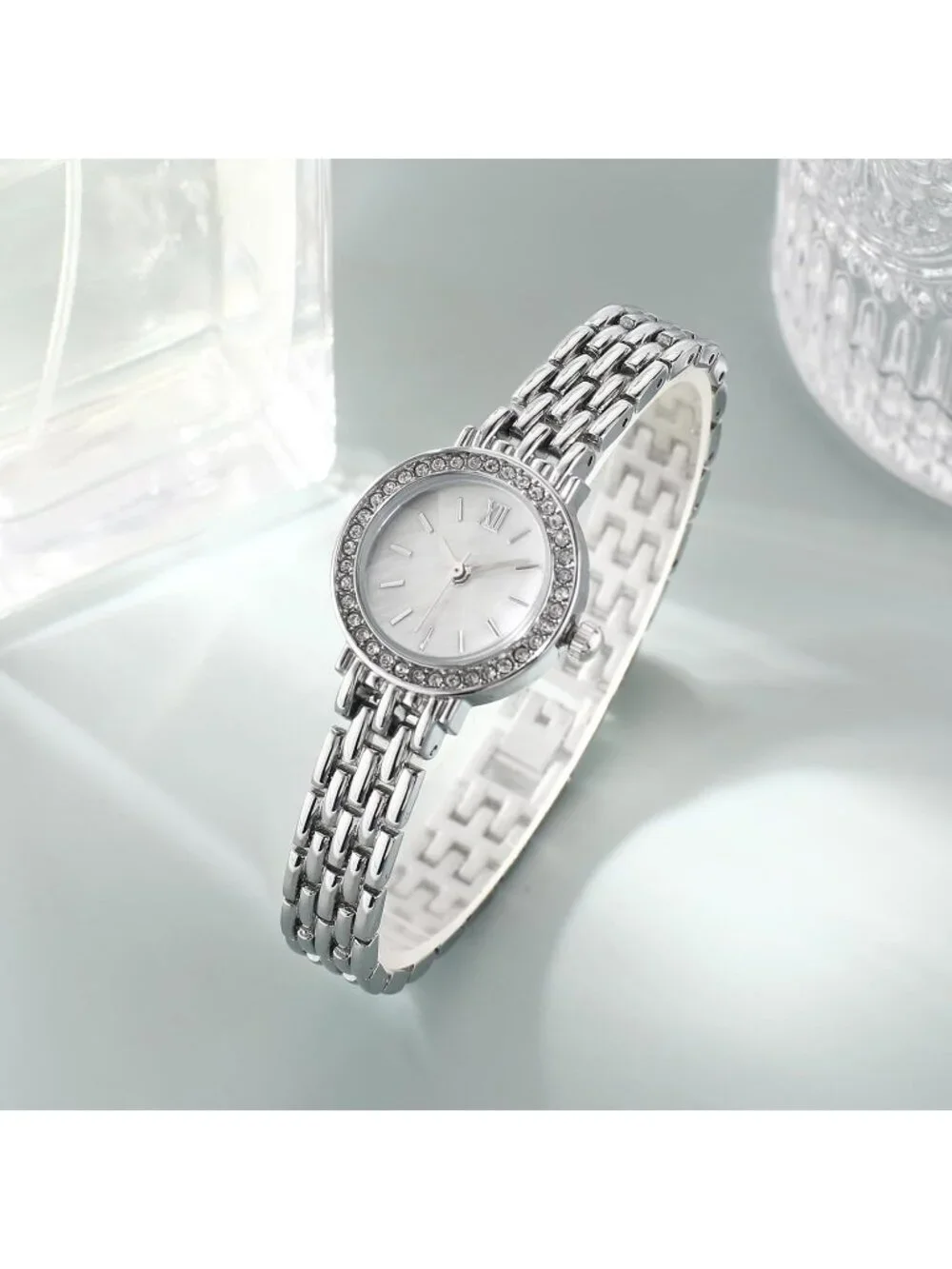 Women's Silver And White Analog Relogio Feminino Waterproof Bracelet Wrist Watch